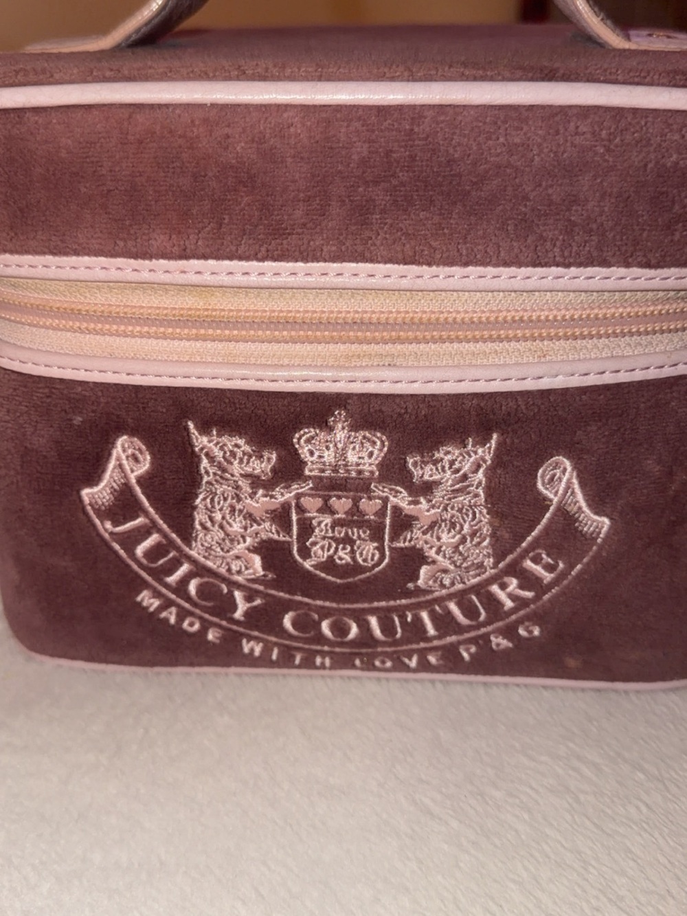 Juicy Couture Pink Velvet Cosmetic Case with Embroidered Crest